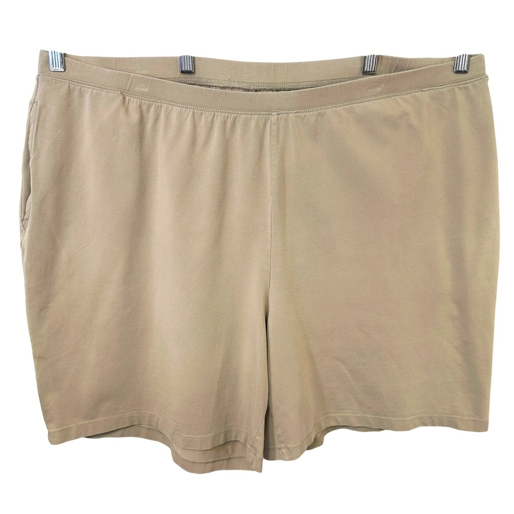Catherines Plus Size 3X 26/28W Shorts Suprema Collection Tan Cotton Pull On 572